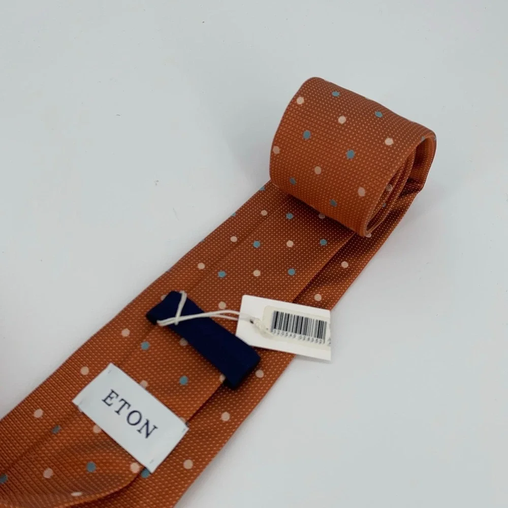 Eton Tie Mens One Size Brown Dotted Silk Classic Fit Luxury Necktie England Made